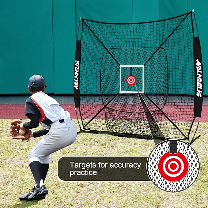 6'X6' Baseball Softball Practice Net,Pitching Net,Batting Net,with Bonus Strike Zone,Target and Bow Frame,for Hitting,Pitching,Catching-StrideForce Fitness