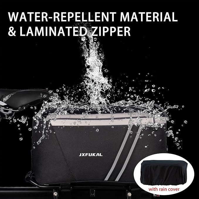 JXFUKAL Rear Bike Rack Bag with Rain Cover, 7L/9L/10L/12L Waterproof Bicycle Ebike Saddle Bag Cycling Pannier Trunk Carrier with Reflector & Adjustable Cord for Commuter Travel Outdoor-StrideForce Fitness