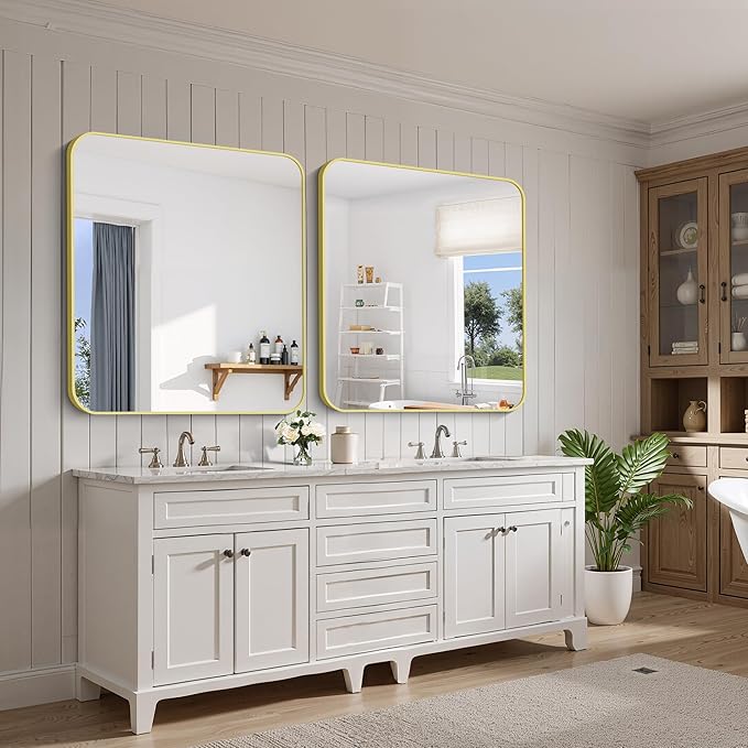 FORBATH 40x36 Inch Gold Bathroom Mirror for Over Sink, Large Rectanglar Wall Mirror with Metal Frame, Rounded Corners for Bathroom, Bedroom, Entryway Decor (Horizontal or Vertical)-StrideForce Fitness