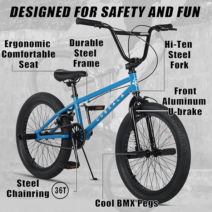 Freestyle BMX Bike, 18 20 Inch Kids Bicycle for 5-13 Years Old Kids and Beginner Level Rider, Multiple Colors-StrideForce Fitness