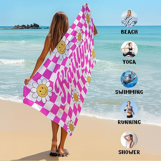 JML Personalized Beach Towel with Name, Custom Flower Beach Towel, Customized Microfiber Pool Towel, Quick Dry & Absorbent Swim Towel for Adult,Anniversary, Birthday, Summer Holiday,Vacation-StrideForce Fitness