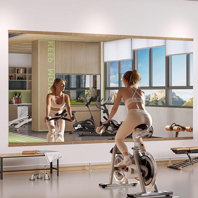Hasipu 3Pcs 55''x17'' Home Gym Mirror Large Full Length Wall Mounted Full Body Mirror for Yoga Dance Fitness Exercise Studio Bedroom Garage, Frameless Tempered Glass Workout Mirrors Walnut Rectangular-StrideForce Fitness