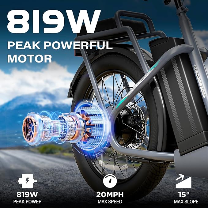 Caroma Electric Scooter with Seat, 48V Removable Battery E-Bike, Up to 30Miles&20MPH, 500/800/1200W Motor, 20" Fat Tire Adult Electric Bicycles for Commuting with Basket-StrideForce Fitness