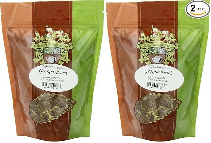 English Tea Store Loose Leaf, Georgia Peach Rooibos Caffeine Free Tea Pouches - 4oz, 4 Ounce (Pack of 2)-StrideForce Fitness
