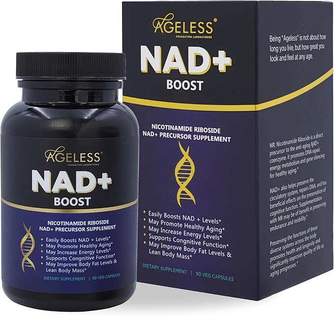 Ageless NAD Supplements for Women & Men | High Purity 300mg Nicotinamide Riboside Chloride | NMN Supplement for Anti-Aging | Support Energy, Focus, Body Fat and Cognitive Function - 90 Count-StrideForce Fitness