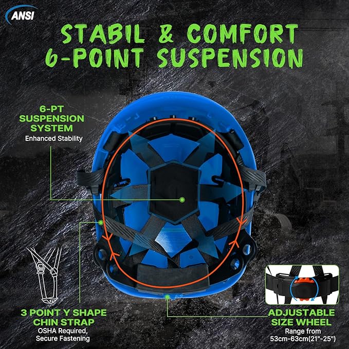 AOLAMEGS Construction Safety Hard Hat - ANSI Z89.1 Type Ι OSHA Approved Safety Helmets with Chin Straps Lightweight Reflective Vented ABS Hard Hats For Men Women Industrial Workwear 6-point Suspension-StrideForce Fitness