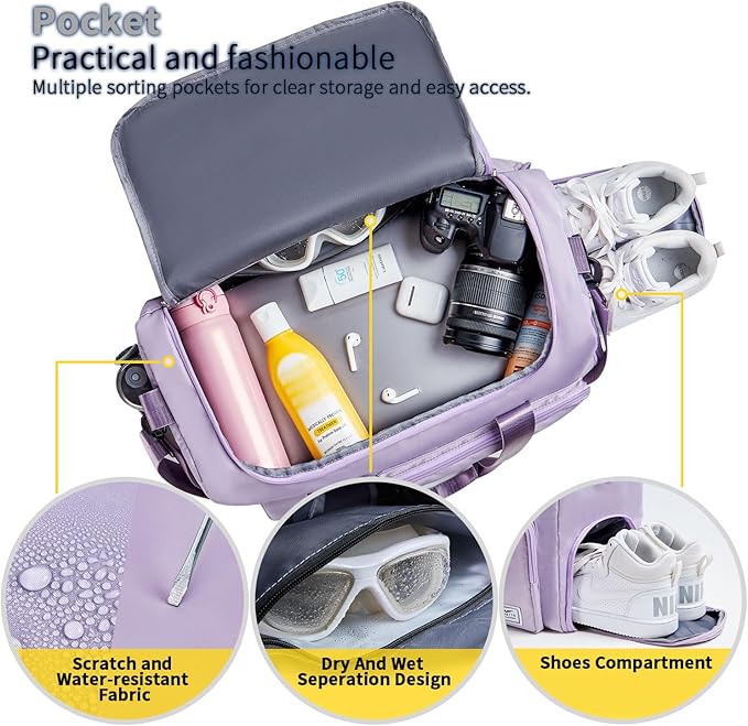 FIORETTO Women's Gym Duffle Bag with Shoes Compartment, 37L Capacity, Ideal for Travel, Gym, Sports, Duffel, Weekender-StrideForce Fitness