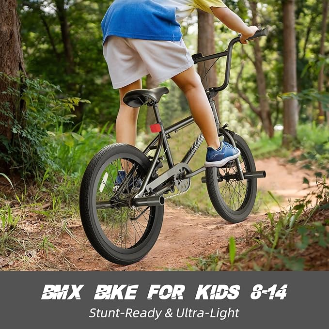 67i Boys BMX Bike 18/20 Inch Ages 8-12 Kids Bicycle with Front Rear U Brake Adjustable Seat Iron Fork 2.09" Wide Tires-StrideForce Fitness