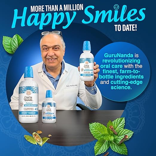 GuruNanda Oxyburst Teeth Whitening Mouthwash – Alcohol & Fluoride Free, with Hydrogen Peroxide & 7 Essential Oils, for On-The-Go Freshness, Wild Mint, 2x16 fl oz