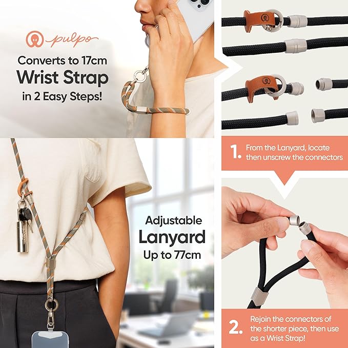 Pulpo 2-in-1 Cell Phone Wrist Strap and Lanyard Green & Orange - Anti Theft Phone Lanyard for Men & Women, Wrist Straps for Phones, Lanyards for Smartphones, Adjustable Cellphone Leash & Strap Tether-StrideForce Fitness