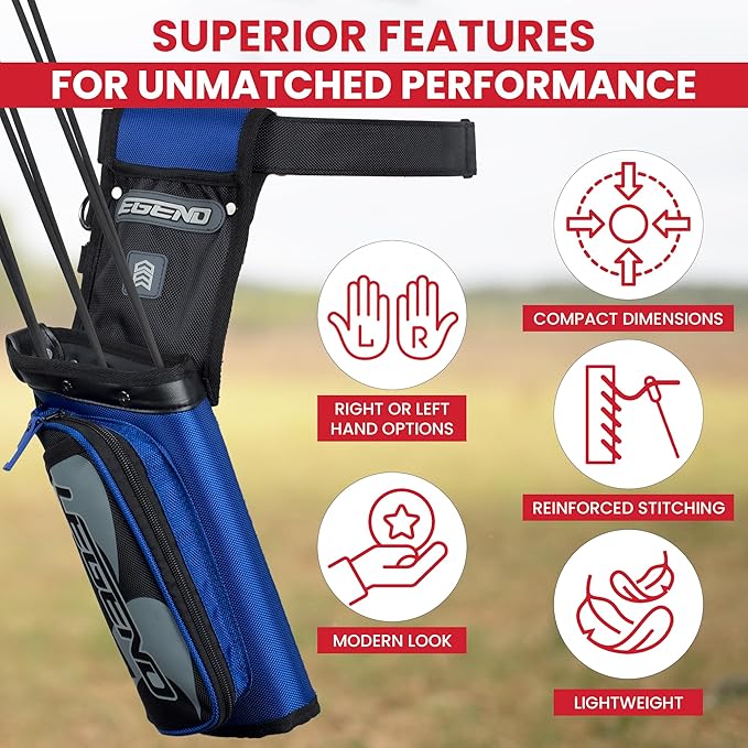 Legend XT420 Field Quiver - Left or Right-Handed Quiver Arrow Holder, Archery Quiver with 3 Arrow Tube, Durable Nylon Hip Quivers with Multiple Pockets for Archery Accessories, Score Card & Tools-StrideForce Fitness