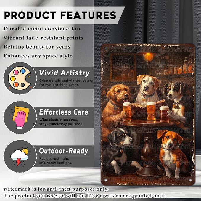 Vintage Dogs Tin Sign Retro Beer Metal Poster Funny Dog Lovers Wall Art Wall Decor for Kitchen Man Cave Shop Bar 12 * 8inch-StrideForce Fitness
