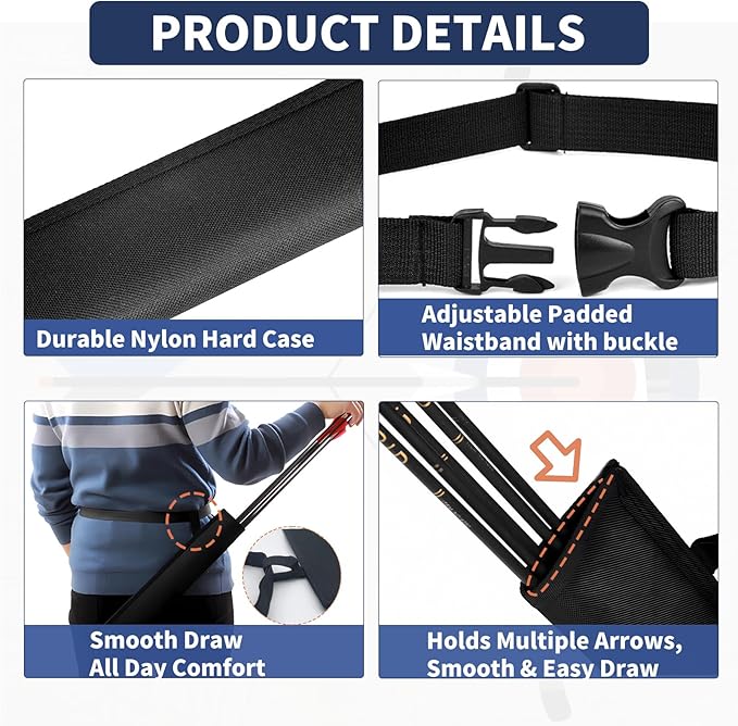 Hard Case Hip Quiver with Adjustable Belt,Wear-Resistant Arrow Quiver for Compound Bow,Quiver Arrow Holder for Archery, Hunting Lightweight Archery Quiver-StrideForce Fitness