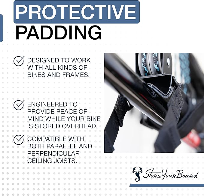 StoreYourBoard Bike Hoist, No-Slip Bicycle Ceiling Storage, Heavy-Duty Garage Pulley Lift System, Road, MTB, Fat Tire, Ebike Hanger-StrideForce Fitness