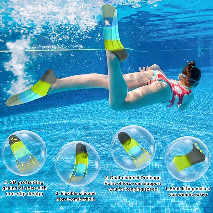 Gintenco Swim Fins, Kids Swim Training Fins for Lap Swimming, Travel Size Flippers with Mesh Bag, Silicone Swimming Fins for Kids Teens Adults Women Men-StrideForce Fitness