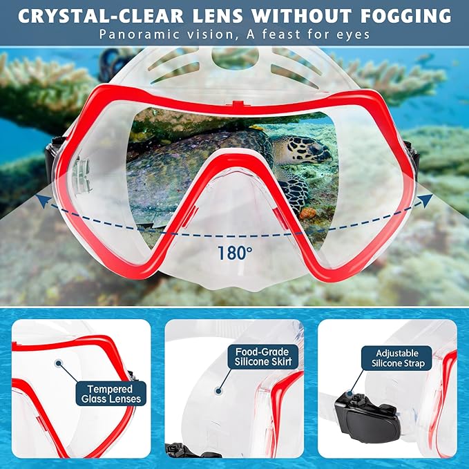 ZEEPORTE Mask Fin Snorkel Set, Travel Size Snorkeling Gear for Adults with Panoramic View Anti-Fog Mask, Trek Fins, Dry Top Snorkel and Gear Bag for Swimming Training, Snorkeling Kit Diving Packages-StrideForce Fitness