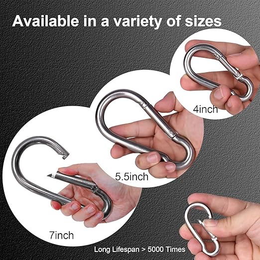Large Carabiner Clip Hooks, 1pc 5.5 inch Carabiner Heavy Duty, 304 Stainless Steel Spring Snap Hook Fits Camping Hanging Hiking Weight Lifting, Metal Clips for Rope or Chain-StrideForce Fitness