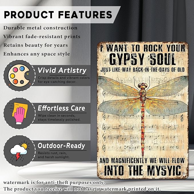 Dragonfly Decor I Want to Rock Your Soul Into The Mystic Vintage Metal Tin Sign for Home Cafe Bedroom Library Bookshelf Wall Decor 12 * 8inch-StrideForce Fitness