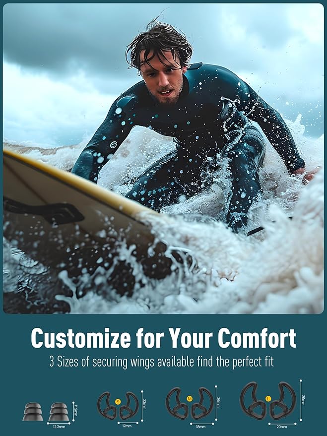 Ear Plugs for Swimming Surfing with String, Block Out Water Let Sound in, Reusable Comfy Custom-fit Swimmer Earplugs for Snorkeling, Shower, Pool, Swim, Bath, Kayaking, Other Water Activities-StrideForce Fitness