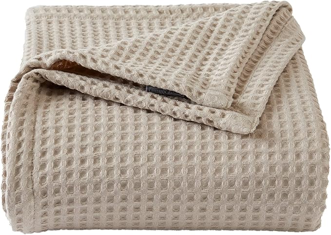 100% Cotton Waffle Weave Bed Blanket | Soft, Breathable, and Lightweight Blanket for All-Season | Perfect for Layering | Brielle Collection (King, Taupe)-StrideForce Fitness