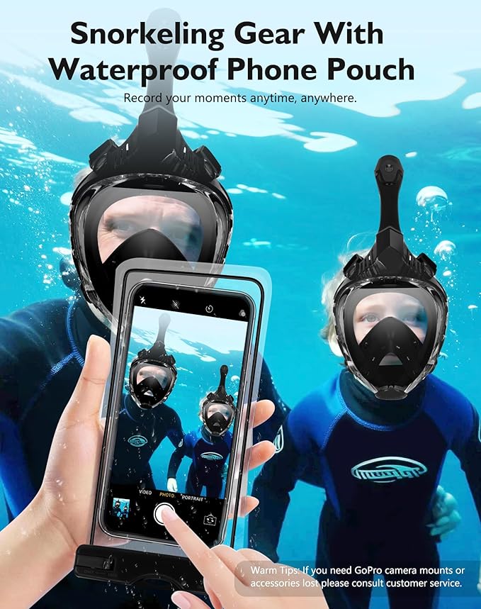 VGKE Full Face Snorkel Mask for Adults, 180 Degree HD Panoramic View Snorkeling Gear with Waterproof Phone Pouch, Anti-Leak & Anti-Fog, Breathe Freely Suitable for Men/Women-StrideForce Fitness