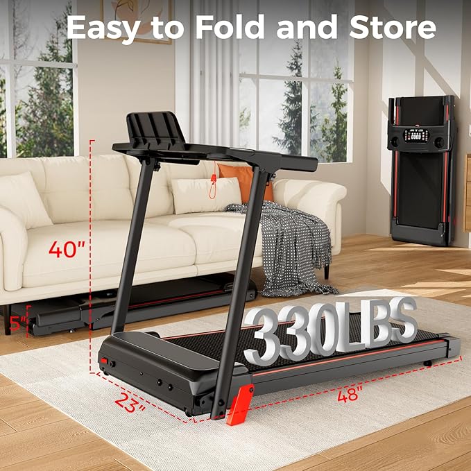 Treadmill with 5% Incline, Walking Pad Treadmill with Handle Bar, Portable Folding Treadmills for Running and Walking, 3.0HP Brushless Motorized, 5 Layers Shock-Absorbing-StrideForce Fitness