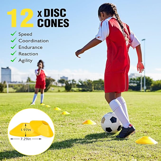 Soccer Training Equipment, Speed Agility Training Equipment for Kids Youth Adults, 20ft Agility Ladder, 4 Hurdles, Jump Rope, 12 Soccer Cones, Running Parachute, Football Training Equipment-StrideForce Fitness