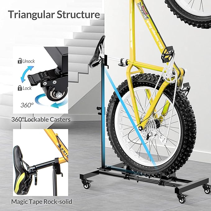 Vertical Bike Stand, Freestanding Indoor Bike Storage Rack Upright Bicycle Floor Stand Indoor Bike Holder with Adjustable Height for Garage & Apartment - for Wheels Sizes up to 29”-StrideForce Fitness