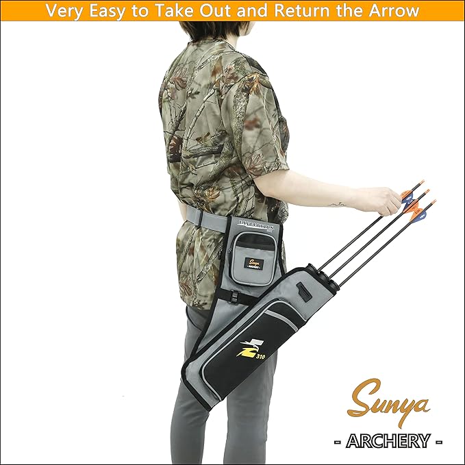 SUNYA Archery Hip Quiver for Arrows. Includes 3 Tubes Arrow Holder, Accessories Pockets and Waist Belt. Fit for Compound and Recurve Bow Practice.-StrideForce Fitness