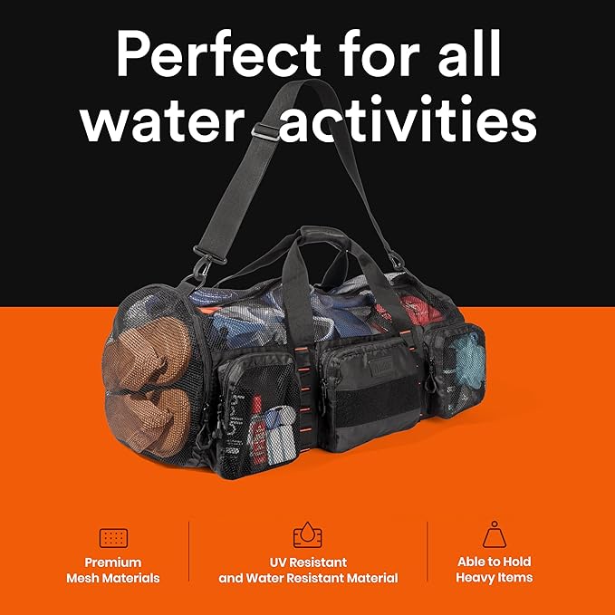 Fitdom 90L Large Mesh Duffle Bag for Scuba Dive or Snorkel Equipment. Best for Water Sports & Beach Activities like Swimming, Diving & Snorkeling. Perfect for Travel, Storage Swim Gym Gears & Balls-StrideForce Fitness