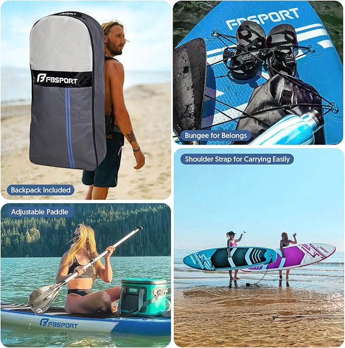 FBSPORT 11' Premium Stand Up Paddle Board, Yoga Board with Durable SUP Accessories & Carry Bag | Wide Stance, Surf Control, Non-Slip Deck, Leash, Paddle and Pump for Youth & Adult-StrideForce Fitness
