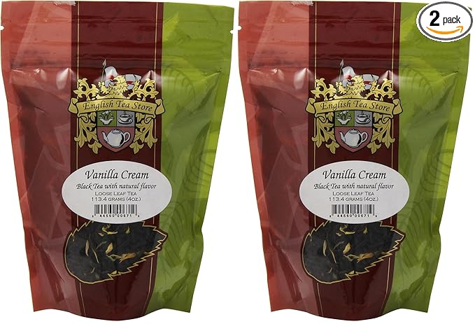 English Tea Store Loose Leaf, Vanilla Cream Natrually Flavored Black Tea Pouches, 4 Ounce (Pack of 2)-StrideForce Fitness