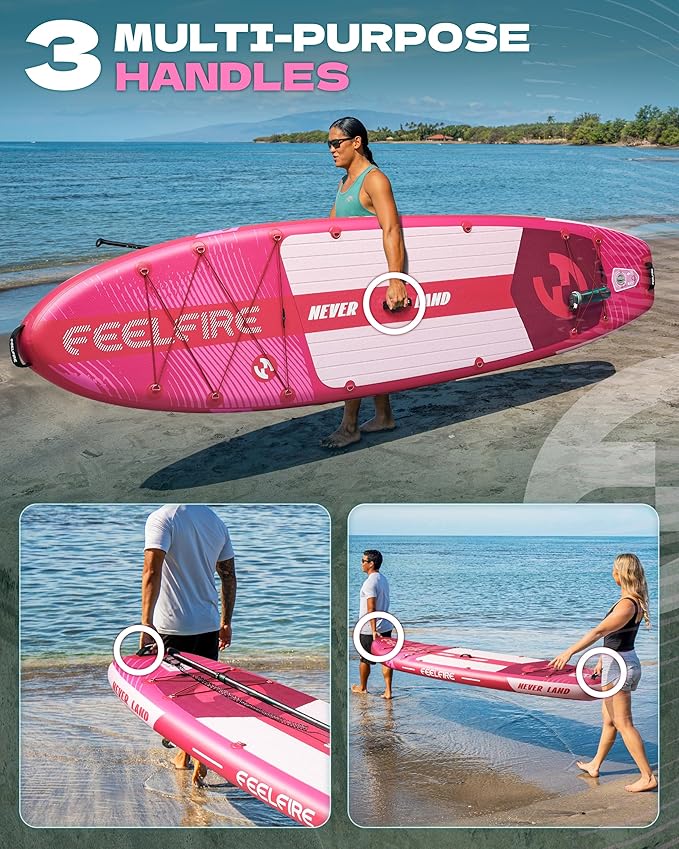 Feelfire11'x34” Extra Wide Inflatable Paddleboard, Stand-up Paddle Board for Adults, 420lb Capacity for Yoga/Fishing/Family, EVA Deck, US Fin, High-Pressure Pump, Storage Backpack, Safety Leash-StrideForce Fitness