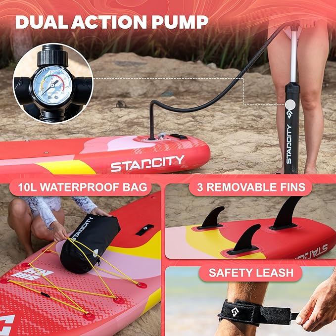 Starcity 11'*34"*6" Blow Up Paddle Board, Inflatable Paddle Board,Paddle Board,Spacious and Stable, Anti Slip and Easy to Operate, Large Size Suitable for Single Person/Family/Pet Use.-StrideForce Fitness