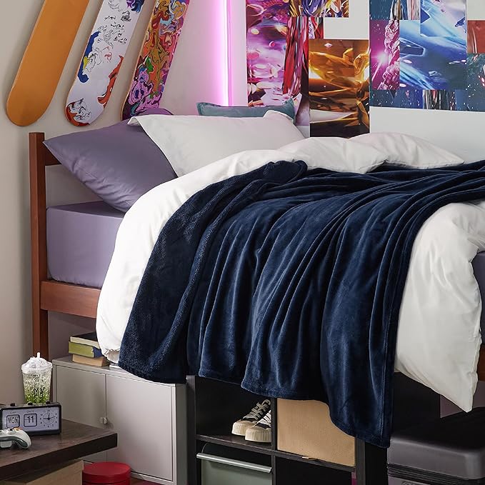 Bedsure Twin XL Fleece Blanket Dorm Bedding - Lightweight Soft Cozy Blankets for Bed, Sofa, Couch, Travel, Camping, Navy, 66"x90"-StrideForce Fitness