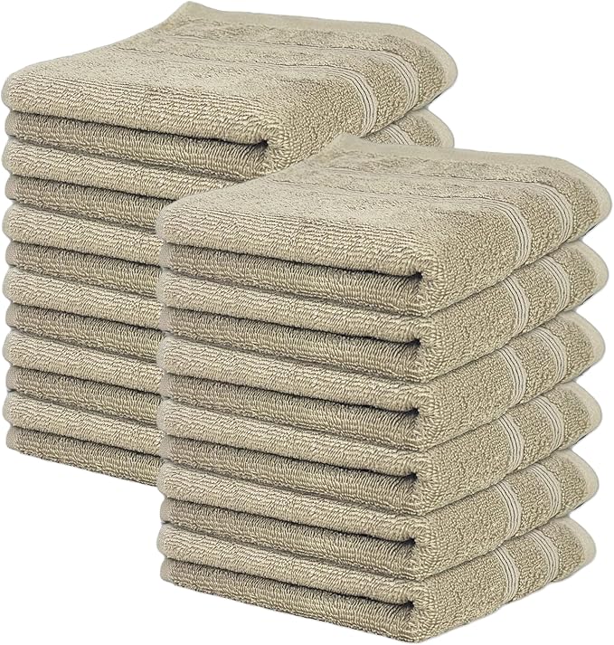 Kaufman - Premium Hand Towels Set for Bathroom, Spa, Gym, and Face Towel 100% Cotton Ring Spun, Ultra Soft Feel and Highly Absorbent Towels (12, Linen)-StrideForce Fitness