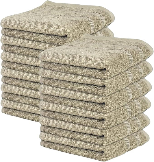 Kaufman - Premium Hand Towels Set for Bathroom, Spa, Gym, and Face Towel 100% Cotton Ring Spun, Ultra Soft Feel and Highly Absorbent Towels (12, Linen)-StrideForce Fitness