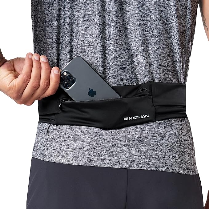 Nathan Running Belt Adjustable Fit Zipster, Zippered, Weather-Resistant Pocket & Two Quick-Stash Pockets for Running Gear, Running Fanny Pack, Walking, Hiking, Gym-StrideForce Fitness