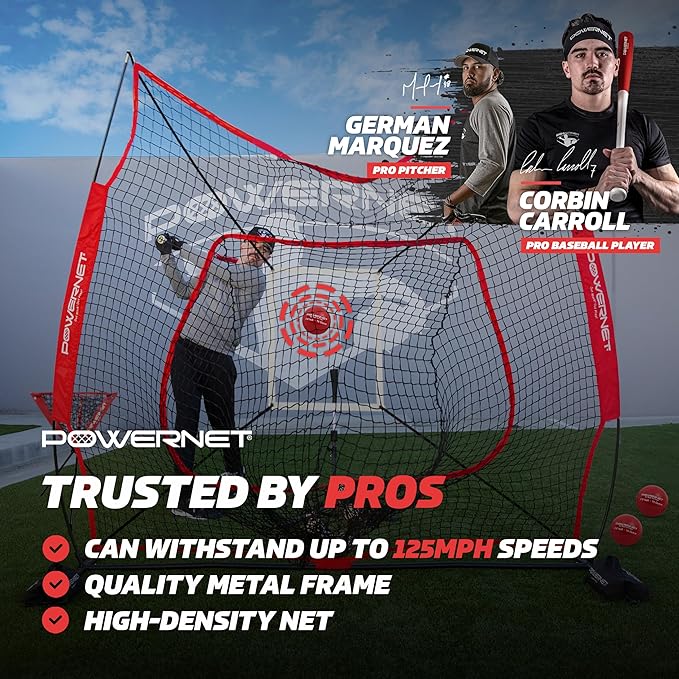 PowerNet Baseball Softball Practice Net 7x7 with Baseball Accessories for Practice Pitching, Batting & Fielding, Ball Caddy, Weighted Baseballs, Tee-StrideForce Fitness