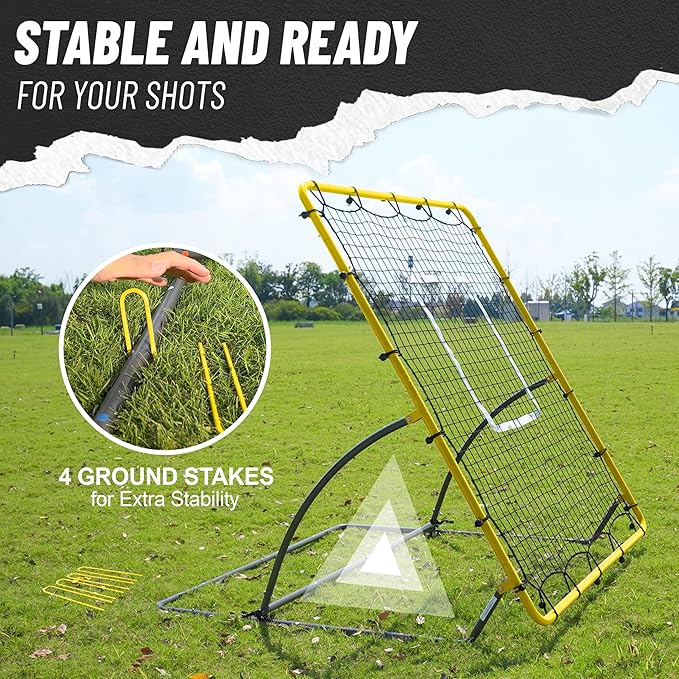 Heavy Duty Baseball Rebounder Net 4x4.5 FT Pitchback with 3 Adjustable Angles, Baseball and Softball Bounce Back Net for Ground, Line Drive, Fly Ball Return Settings Fielding Trainer-StrideForce Fitness