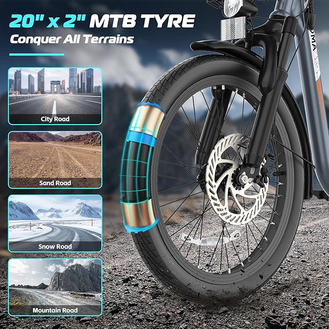 Caroma Electric Scooter with Seat, 48V Removable Battery E-Bike, Up to 30Miles&20MPH, 500/800/1200W Motor, 20" Fat Tire Adult Electric Bicycles for Commuting with Basket-StrideForce Fitness