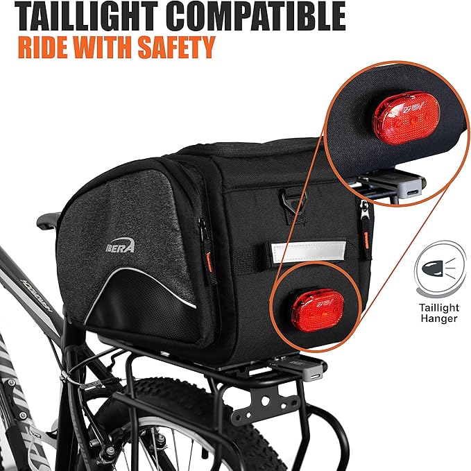 Ibera Bike Bag MIK Expandable Commuter 15-25L - Clip-On bike Bags For Bicycles with Expandable Pannier, Laptop Sleeve & Strap - Reflective Trim & Taillight Ready - Bike Rack Bag ONLY FOR MIK RACKS-StrideForce Fitness