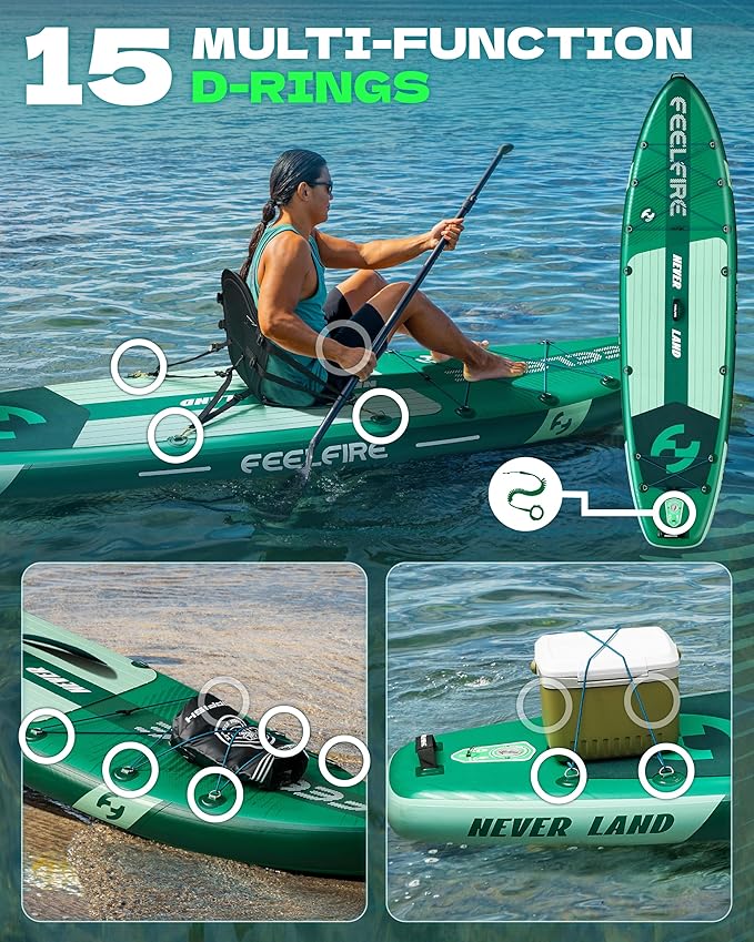 Feelfire11'x34” Extra Wide Inflatable Paddleboard, Stand-up Paddle Board for Adults, 420lb Capacity for Yoga/Fishing/Family, EVA Deck, US Fin, High-Pressure Pump, Storage Backpack, Safety Leash-StrideForce Fitness