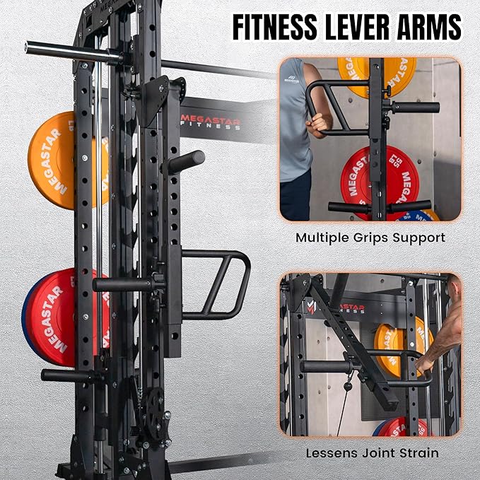 Adjustable Lever Arms, Power Rack Attachment for Full-Body Strength Training, Compatible with 2x2, 2x3, 3x3 Racks, Fits 1’’ & 2’’ Weight Plates, 350LB Capacity, Multi-Grip Handles, TK800-StrideForce Fitness