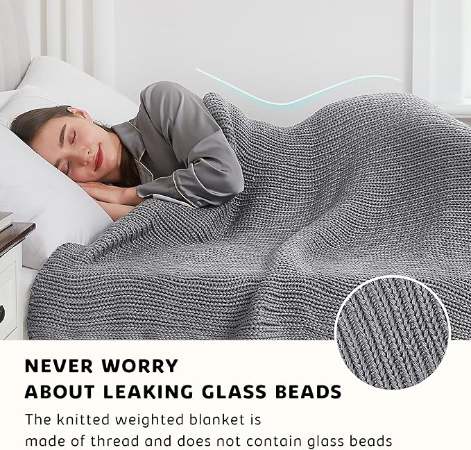 L'AGRATY Knitted Weighted Blanket - 60"x80" 15lbs Cooling Chunky Knit Heavy Blanket for Adults Braided Crochet Throw Thick Cable Yarn Knit Decorative No Beads Evenly Weighted Machine Washable-StrideForce Fitness