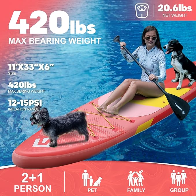 Starcity 11'*34"*6" Blow Up Paddle Board, Inflatable Paddle Board,Paddle Board,Spacious and Stable, Anti Slip and Easy to Operate, Large Size Suitable for Single Person/Family/Pet Use.-StrideForce Fitness
