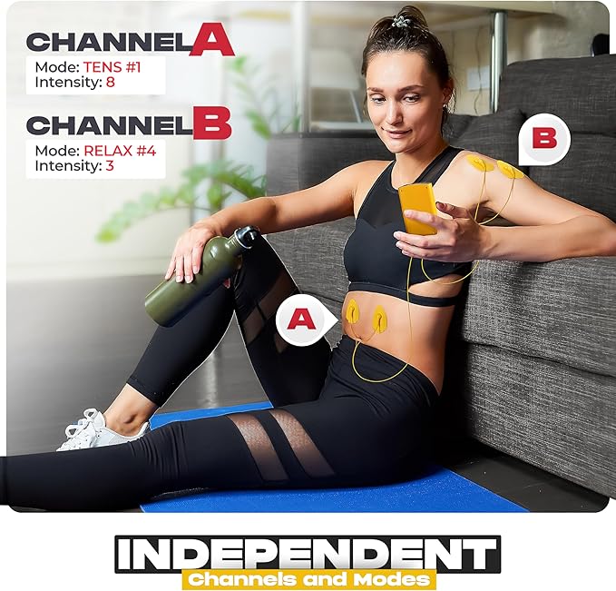 TENS Unit Muscle Stimulator, Electronic PMS Pulse Massager Machine for Shock Physical Therapy, Back Pain Relief, Shoulder Recovery, Yellow-StrideForce Fitness