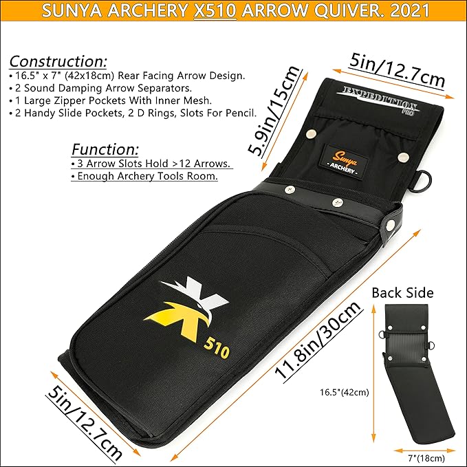 SUNYA X510 Field & Competition Hip Arrow Quiver | 3-Slot Noise-Free Archery Quiver with Sturdy Storage System (42x18cm)-StrideForce Fitness