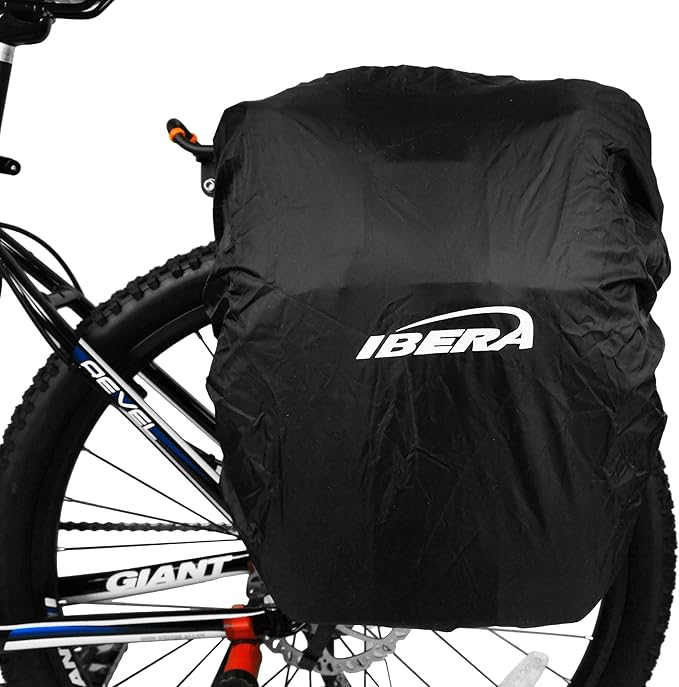Ibera Bicycle Bag PakRak Clip-On Quick-Release All Weather Bike Panniers (Pair), Includes Rain Cover , Black-StrideForce Fitness