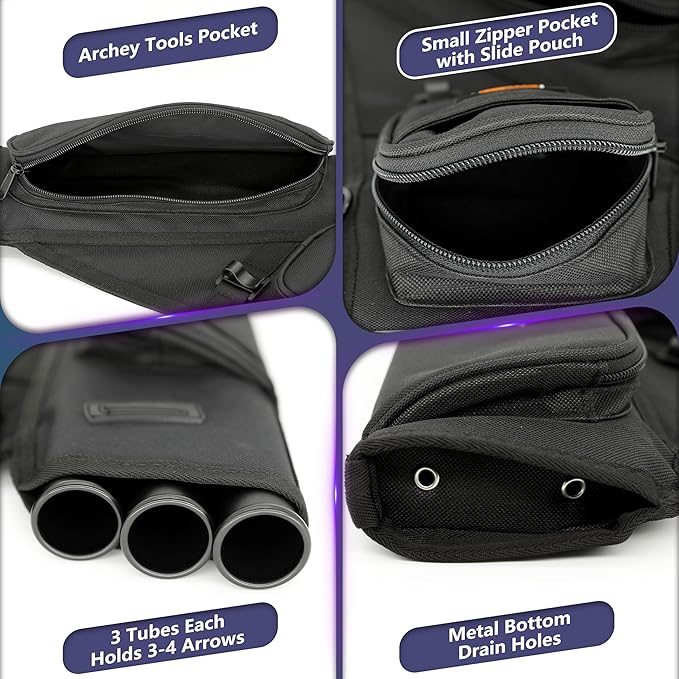 SUNYA Archery Hip Quiver for Arrows. Includes 3 Tubes Arrow Holder, Accessories Pockets and Waist Belt. Fit for Compound and Recurve Bow Practice.-StrideForce Fitness
